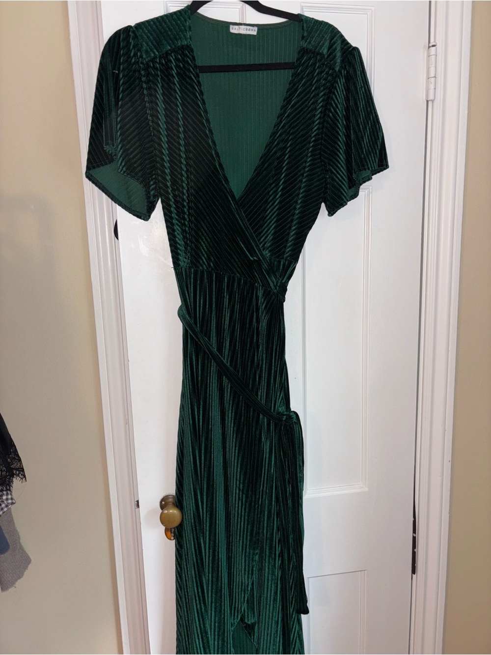 Baltic Born Emerald Green Velvet Wrap Maxi Dress
